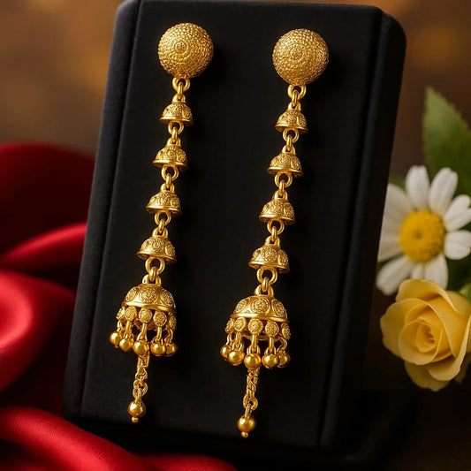 Product image of Detachable 4-Inch Onegram Gold Earrings – Real Gold Shine Finish – image 1
