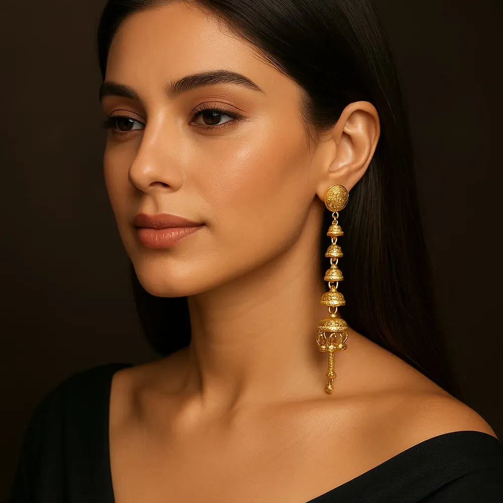 Product image of Detachable 4 Inch Onegram Gold Earrings Real Gold Shine Finish – image 2