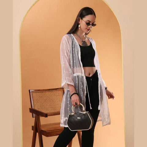 Elegant White Transparent Shrug Free Size