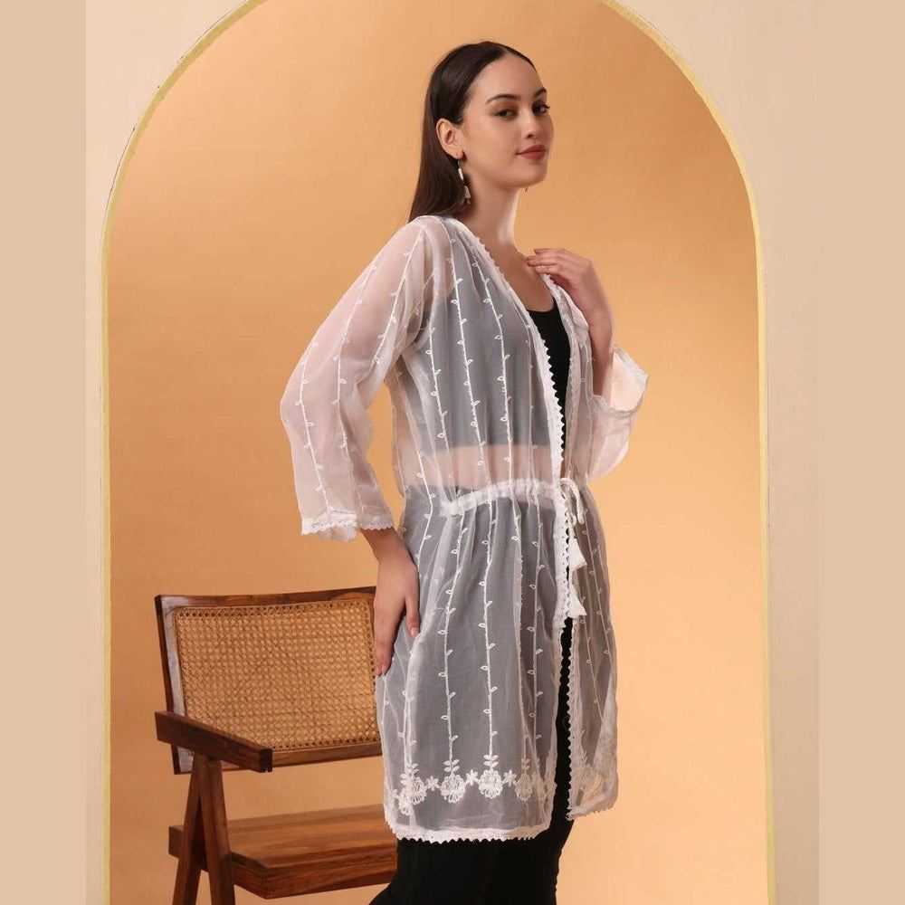 Elegant White Transparent Shrug Free Size