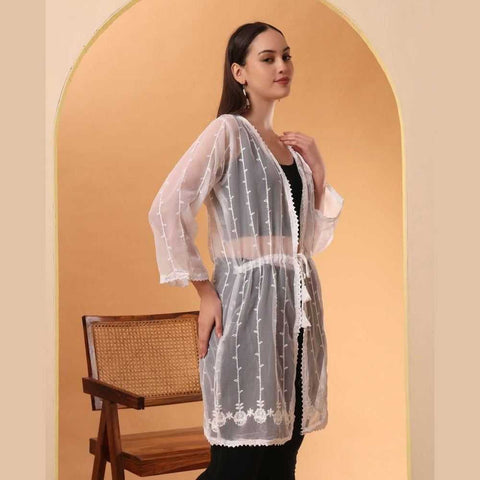 Elegant White Transparent Shrug Free Size
