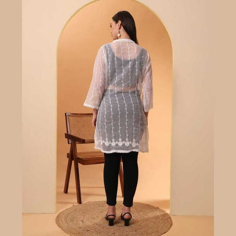 Elegant White Transparent Shrug Free Size