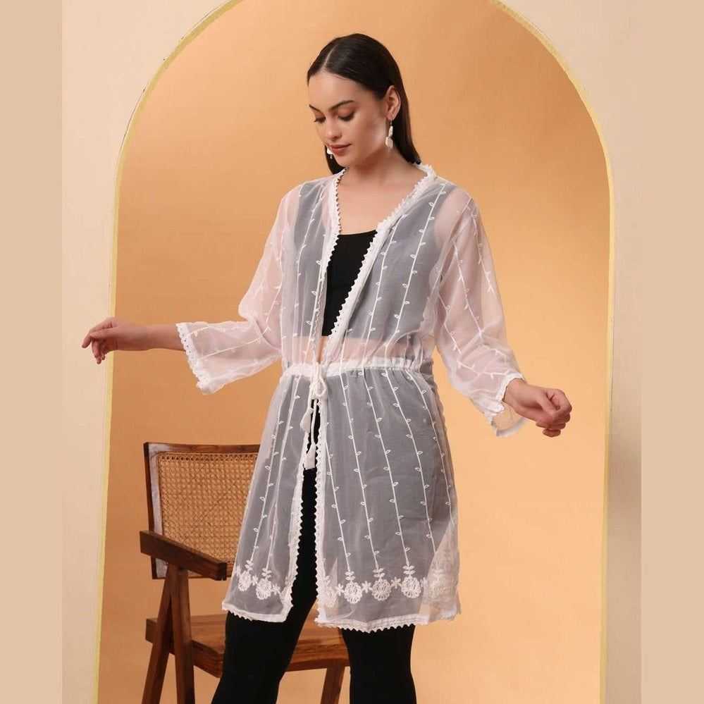 Elegant White Transparent Shrug Free Size