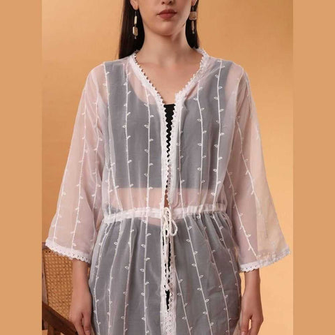 Elegant White Transparent Shrug Free Size