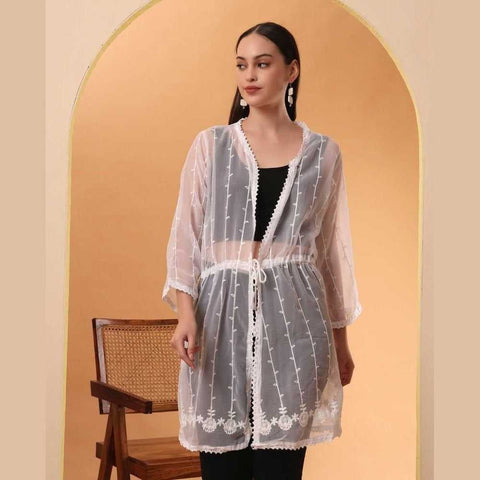 Elegant White Transparent Shrug Free Size