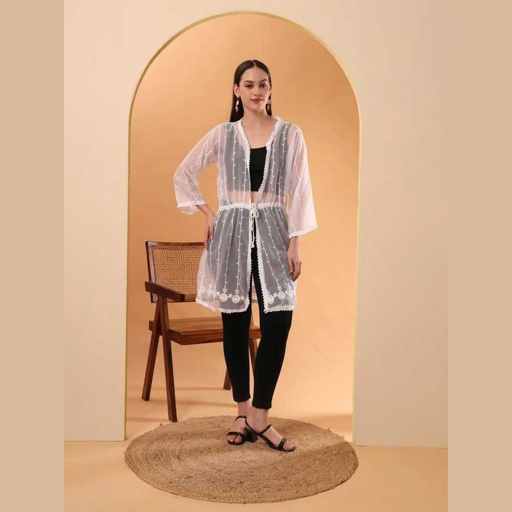 Elegant White Transparent Shrug Free Size