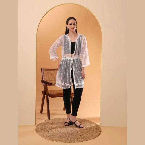 Elegant White Transparent Shrug Free Size