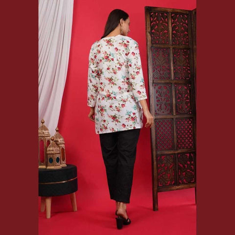 🌸 Floral Print Chikan Short Kurti