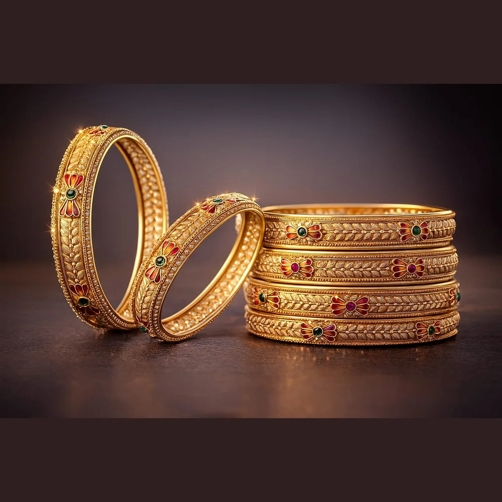 Bridal Meenakari Onegram Gold Floral Kangan Set (Premium Handcrafted)