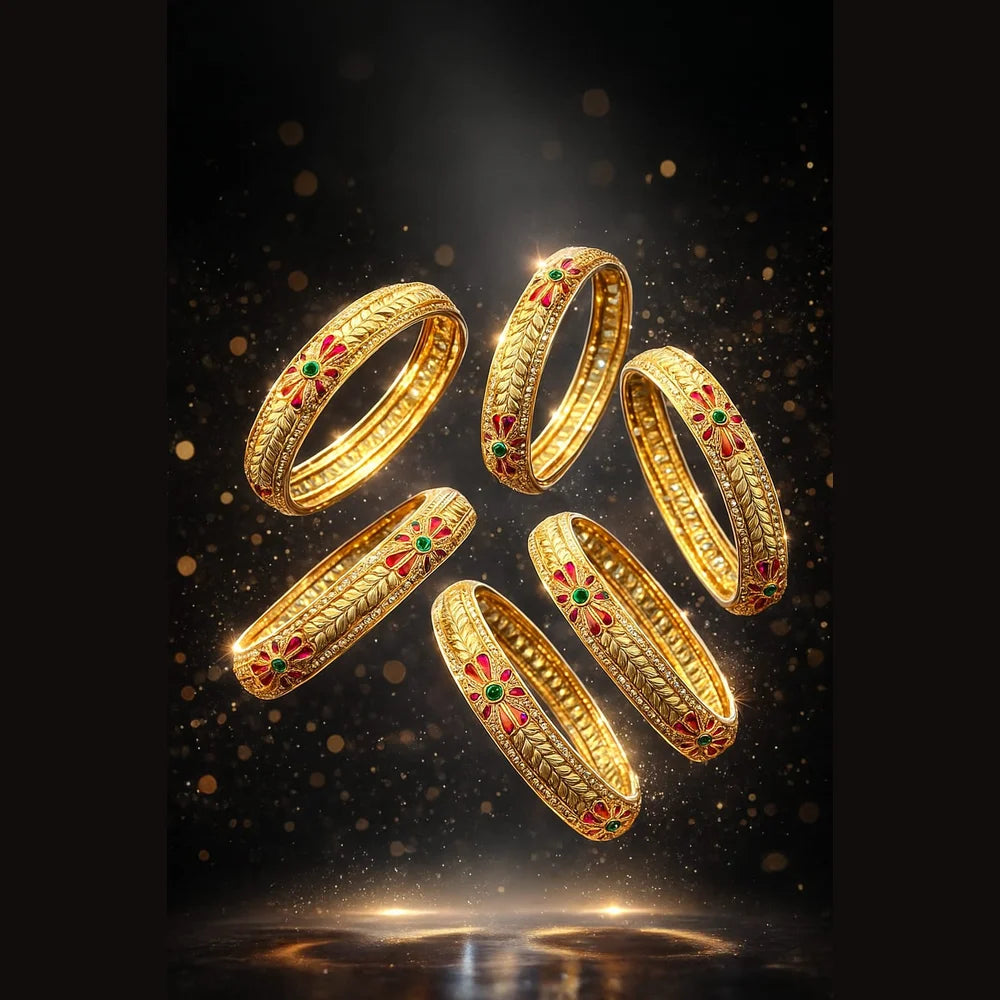 Bridal Meenakari Onegram Gold Floral Kangan Set (Premium Handcrafted)