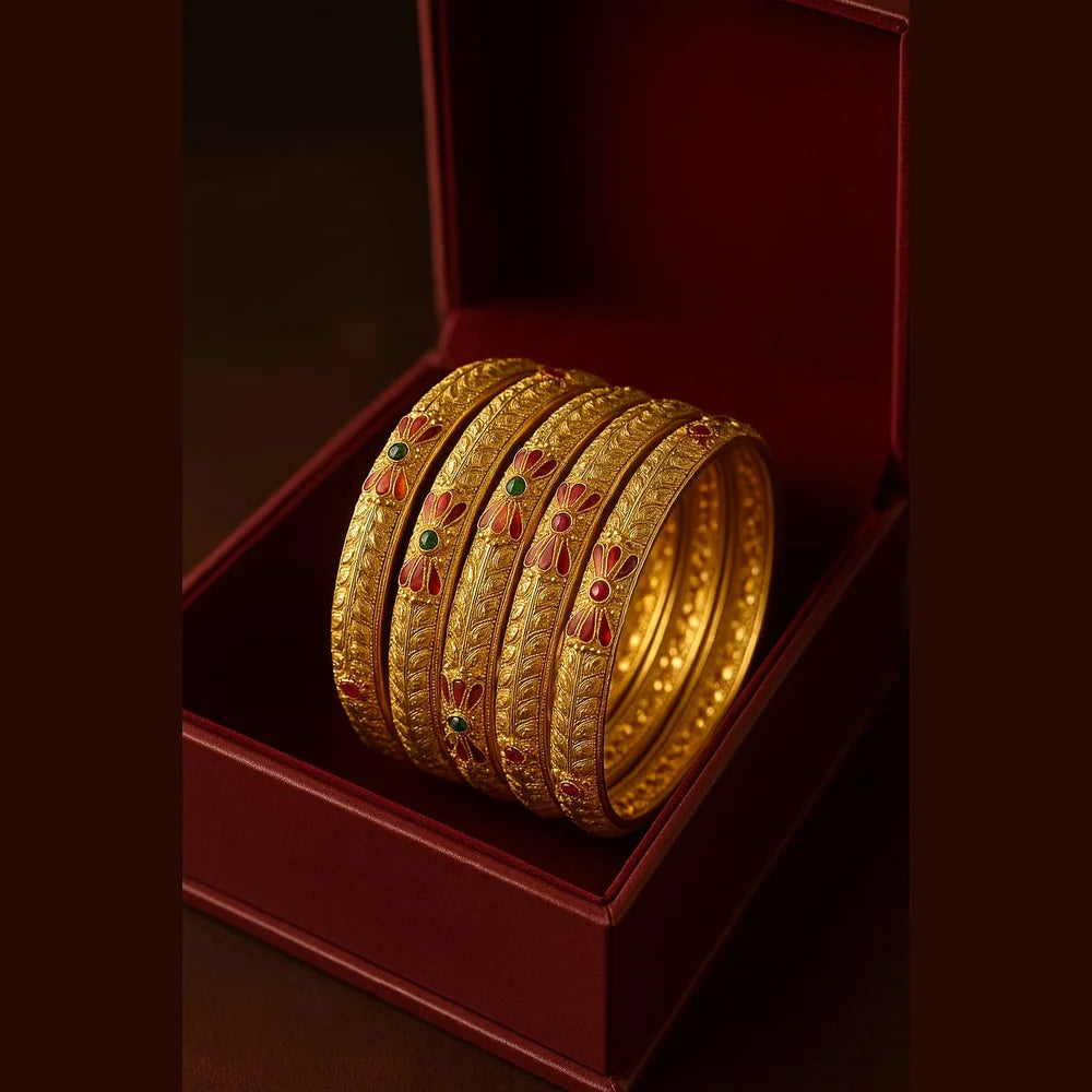 Bridal Meenakari Onegram Gold Floral Kangan Set (Premium Handcrafted)