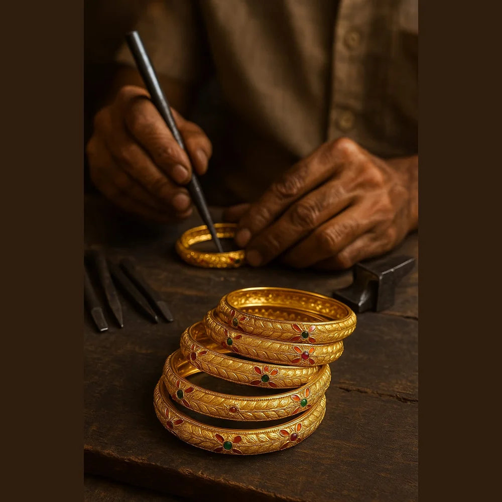 Bridal Meenakari Onegram Gold Floral Kangan Set (Premium Handcrafted)