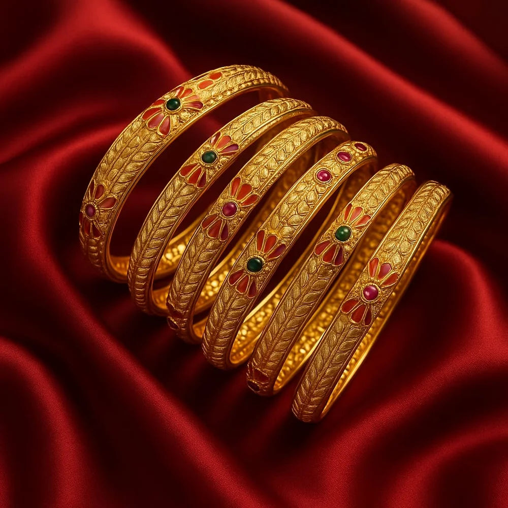 Bridal Meenakari Onegram Gold Floral Kangan Set (Premium Handcrafted)