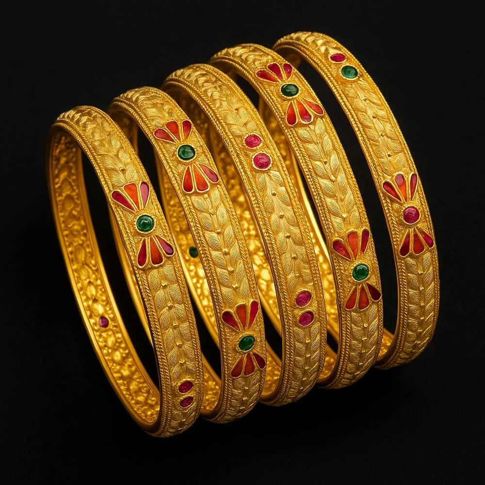 Bridal Meenakari Onegram Gold Floral Kangan Set (Premium Handcrafted)