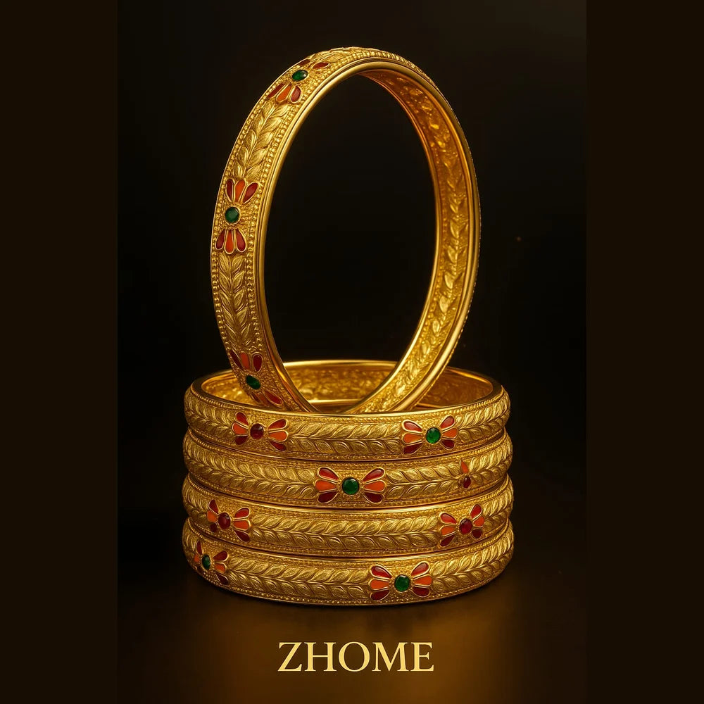 Bridal Meenakari Onegram Gold Floral Kangan Set (Premium Handcrafted)