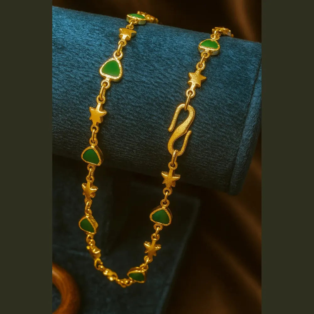 Elegant Green Stone Star Design Gold Plated Chain – 21 Inch Daily Wear
