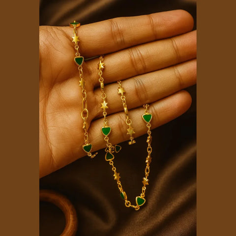 Elegant Green Stone Star Design Gold Plated Chain – 21 Inch Daily Wear