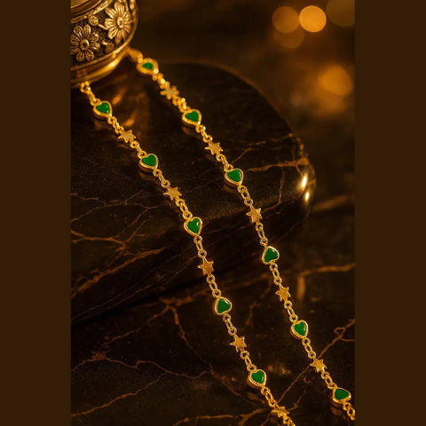 Elegant Green Stone Star Design Gold Plated Chain – 21 Inch Daily Wear