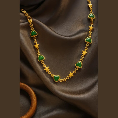 Elegant Green Stone Star Design Gold Plated Chain – 21 Inch Daily Wear