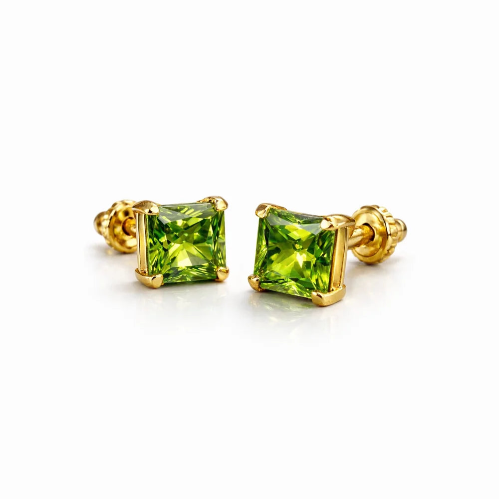 Green Crystal Stud Earrings for Men & Boys | 5mm Square AD Stone | Onegram Gold Plated Ear & Nose Stud
