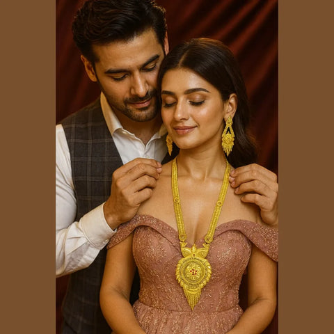 Long Necklace Set - Gold Look Bridal & Party Wear | Traditional Indian Wedding Jewelry Online