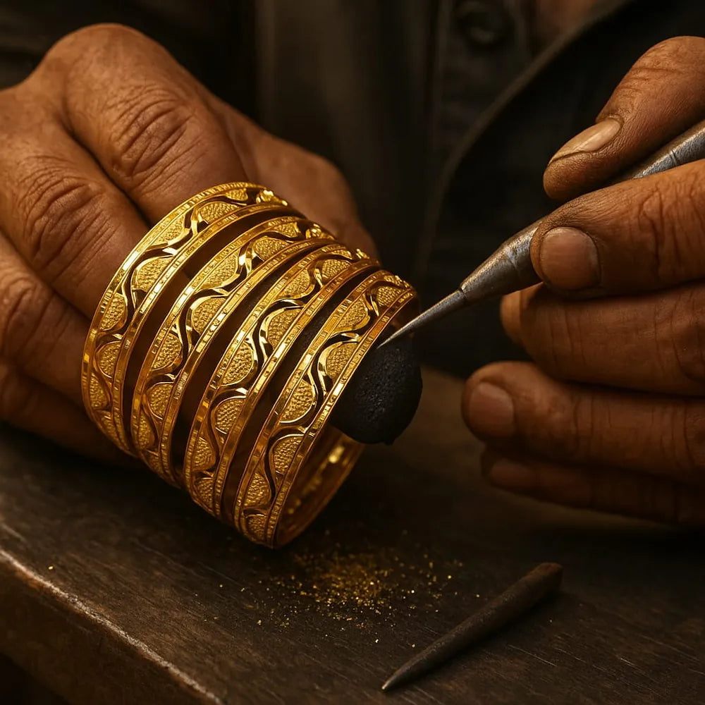 Handmade Gold-Tone Hath Kangan Chudi Set (4 Piece)