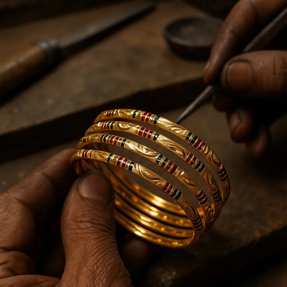 Handmade Gold-Tone Hath Kangan Chudi Set (4 Piece )