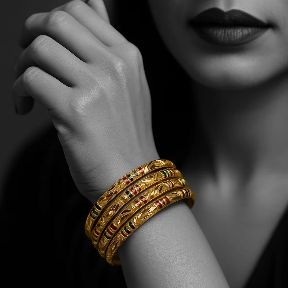 Handmade Gold-Tone Hath Kangan Chudi Set (4 Piece )