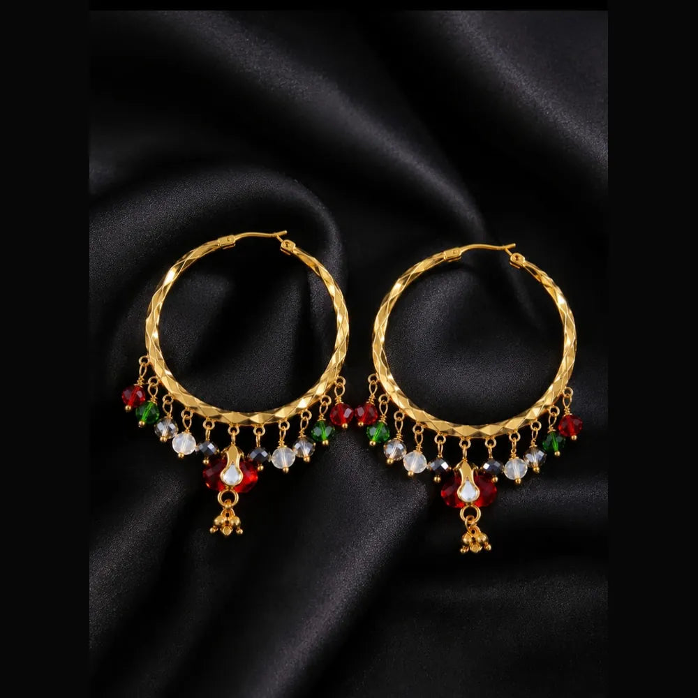 ZHome Daily Wear Gold Finish Hoop Earrings with Multicolour Crystal Drops (1.5 Inch)