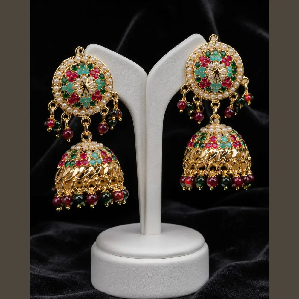 ZHome Premium Rajwadi Multicolor Jhumka Earrings with Marathi Nath Inspired Traditional Look | 22K Gold Plated Ethnic Pearl Earrings | Wedding, Festive & Party Wear
