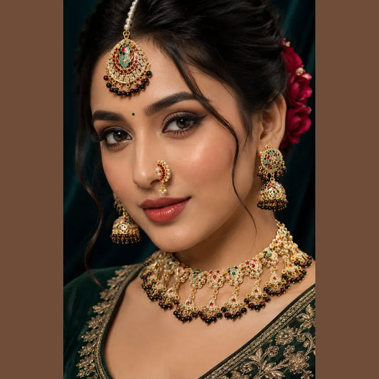 ZHome Premium Rajwadi Multicolor Jhumka Earrings with Marathi Nath Inspired Traditional Look | 22K Gold Plated Ethnic Pearl Earrings | Wedding, Festive & Party Wear