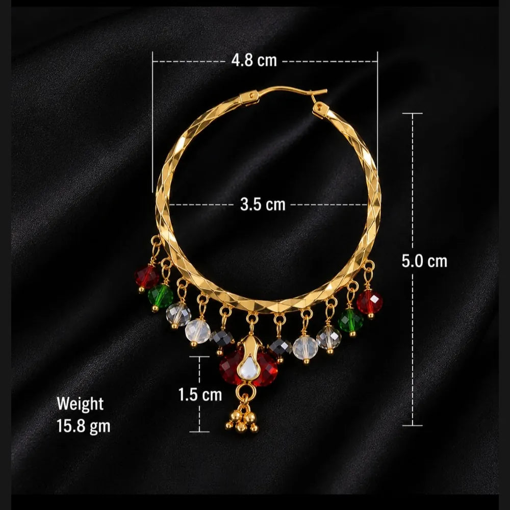 ZHome Daily Wear Gold Finish Hoop Earrings with Multicolour Crystal Drops (1.5 Inch)