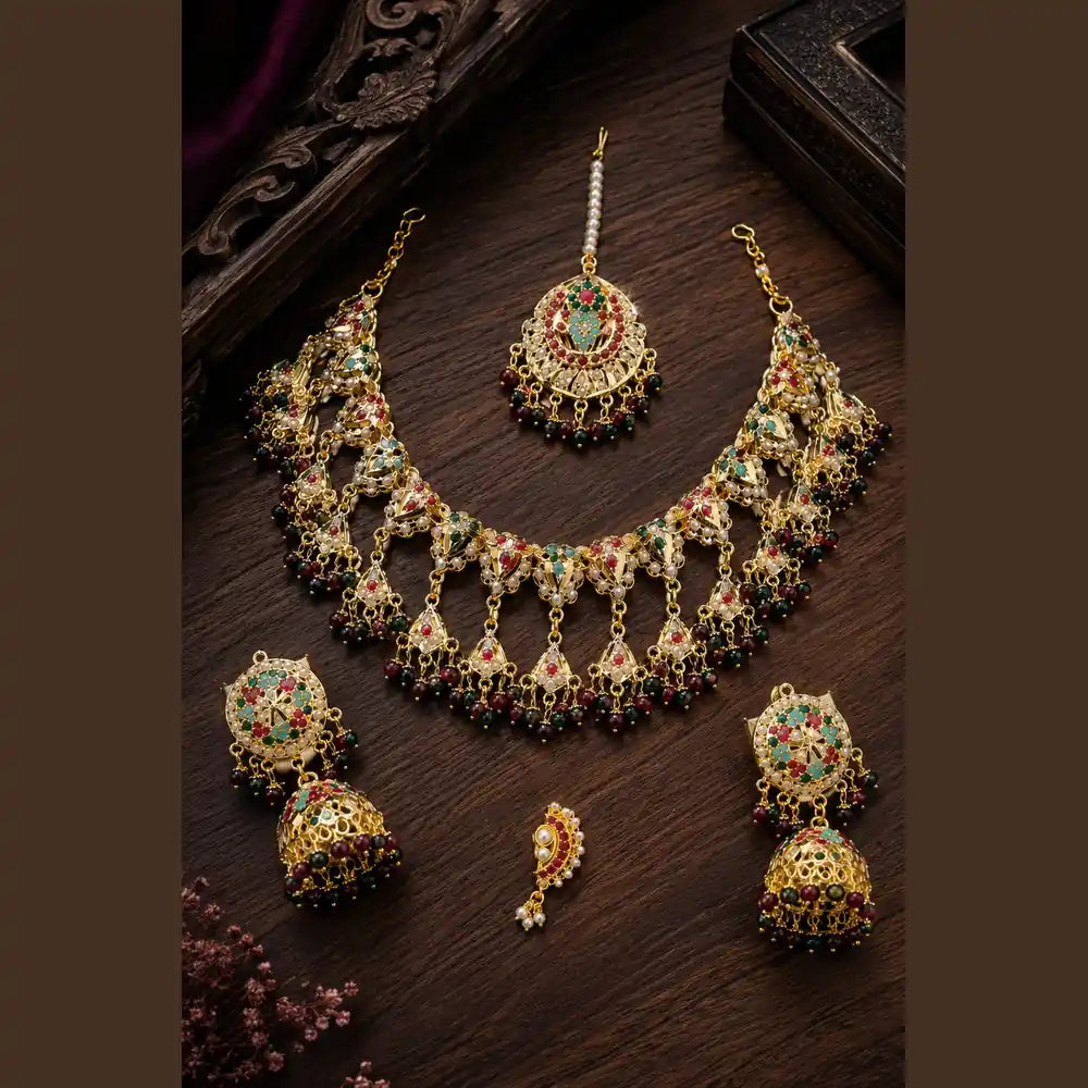 ZHome Premium Rajwadi Multicolor Jhumka Earrings with Marathi Nath Inspired Traditional Look | 22K Gold Plated Ethnic Pearl Earrings | Wedding, Festive & Party Wear