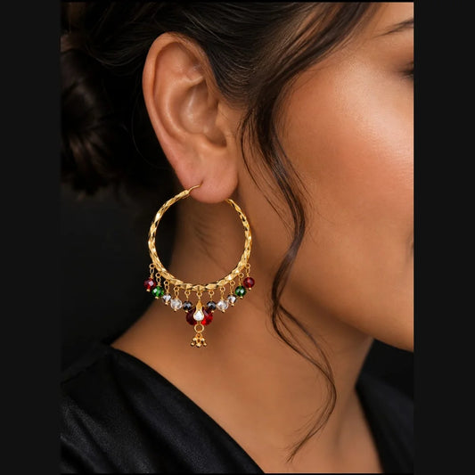 ZHome Daily Wear Gold Finish Hoop Earrings with Multicolour Crystal Drops (1.5 Inch)