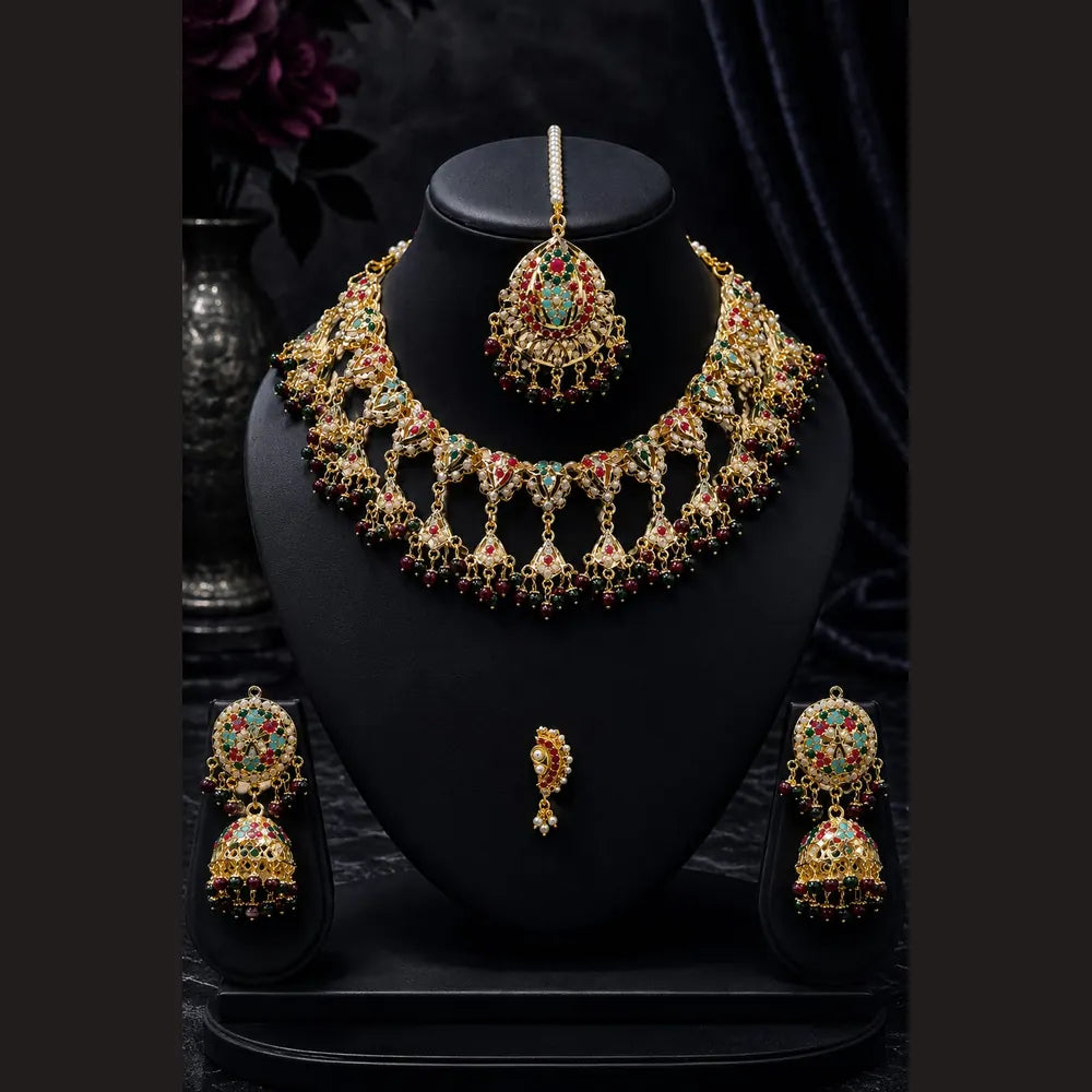 ZHome Premium Rajwadi Multicolor Jhumka Earrings with Marathi Nath Inspired Traditional Look | 22K Gold Plated Ethnic Pearl Earrings | Wedding, Festive & Party Wear