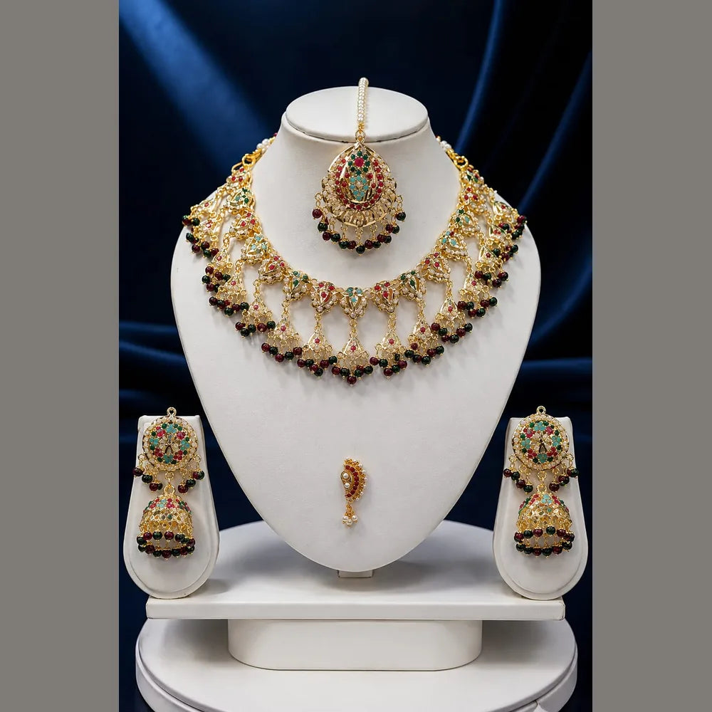 ZHome Premium Rajwadi Multicolor Jhumka Earrings with Marathi Nath Inspired Traditional Look | 22K Gold Plated Ethnic Pearl Earrings | Wedding, Festive & Party Wear