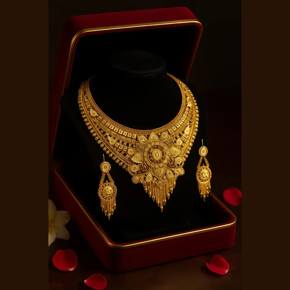 ZHome one-gram gold short necklace on model – premium bridal jewellery look