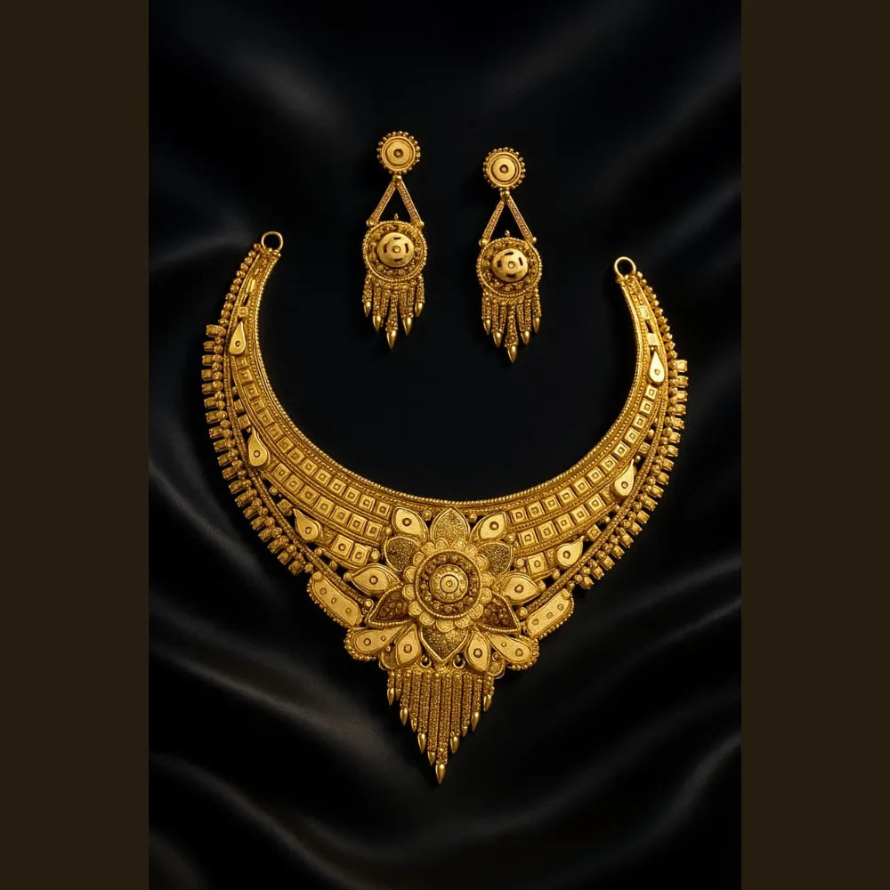 ZHome premium 1-gram matte gold short necklace set for women – bridal and partywear design