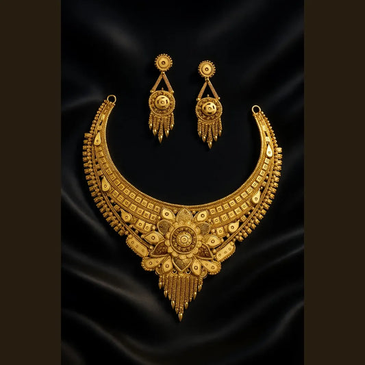 ZHome premium 1-gram matte gold short necklace set for women – bridal and partywear design