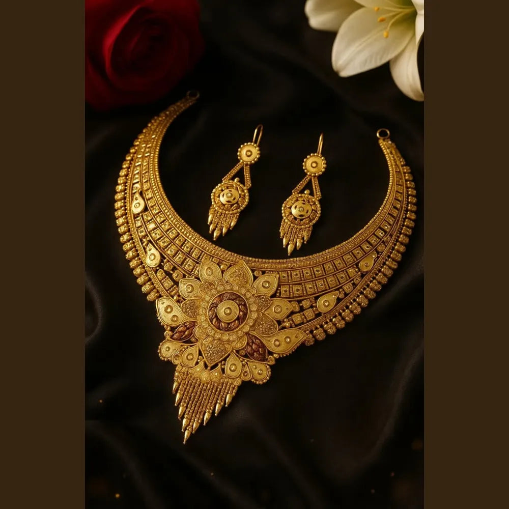 ZHome box-packed 1-gram gold short necklace set – premium gifting jewellery