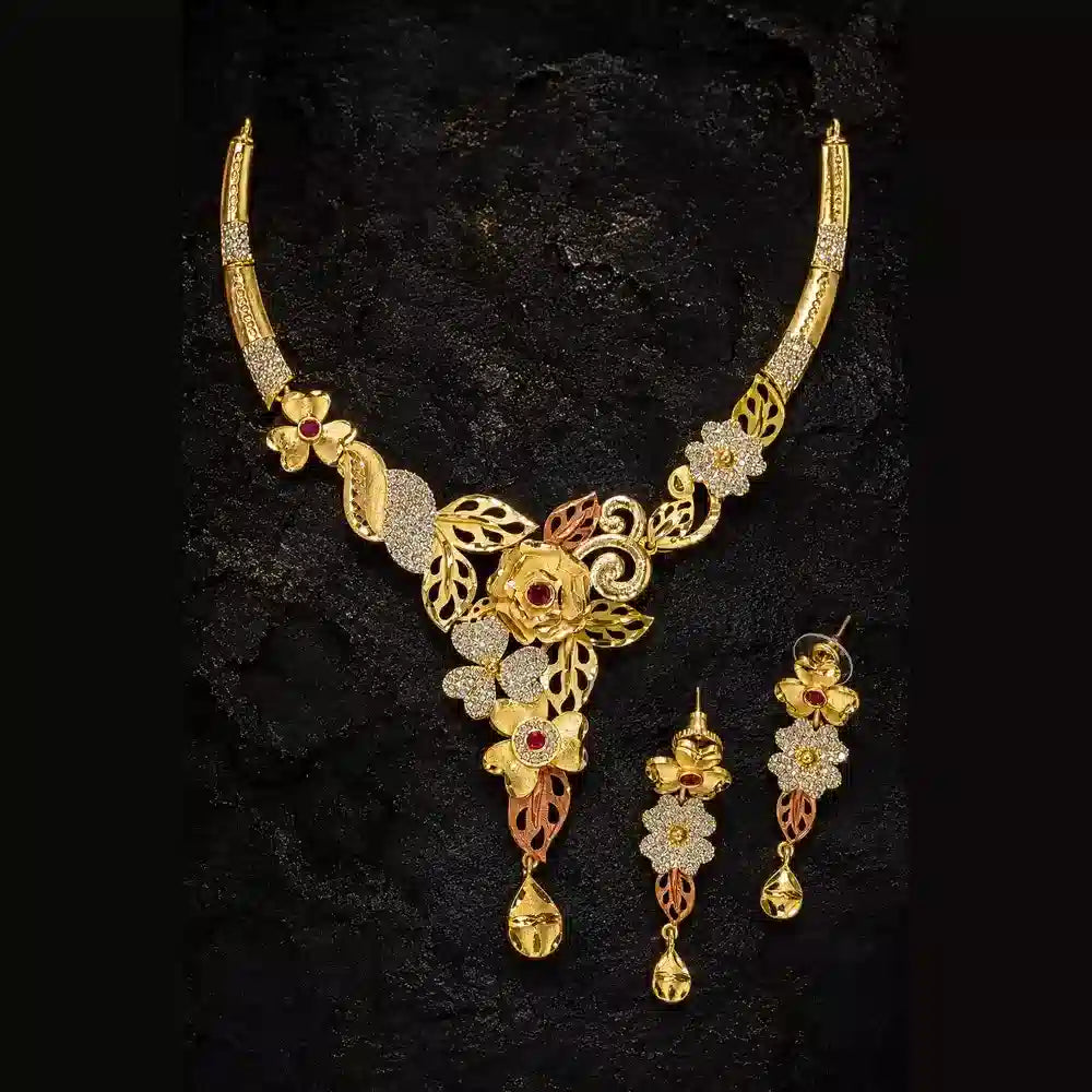 ZHOME Exclusion OneGram Gold Short Necklace Jewelry Set – RealGold Fine Work | Handmade 2 mgram Gold Look Design