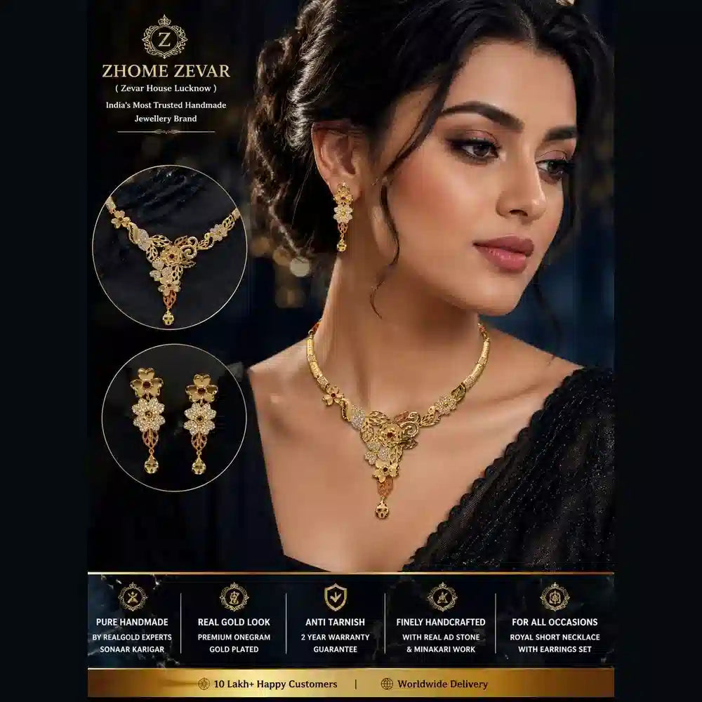 ZHOME Exclusion OneGram Gold Short Necklace Jewelry Set – RealGold Fine Work | Handmade 2 mgram Gold Look Design