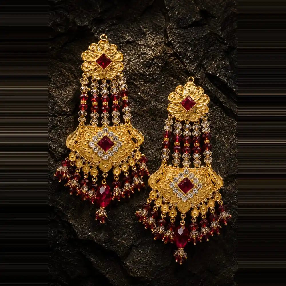 Exclusive Maroon Crystal Beads & Gold Finish Bridal Combo Jewellery Set (Choker + Long Necklace + Earrings + Maangtika + Pasa + Nath)