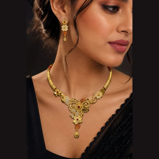 ZHOME Exclusion OneGram Gold Short Necklace Jewelry Set – RealGold Fine Work | Handmade 2 mgram Gold Look Design