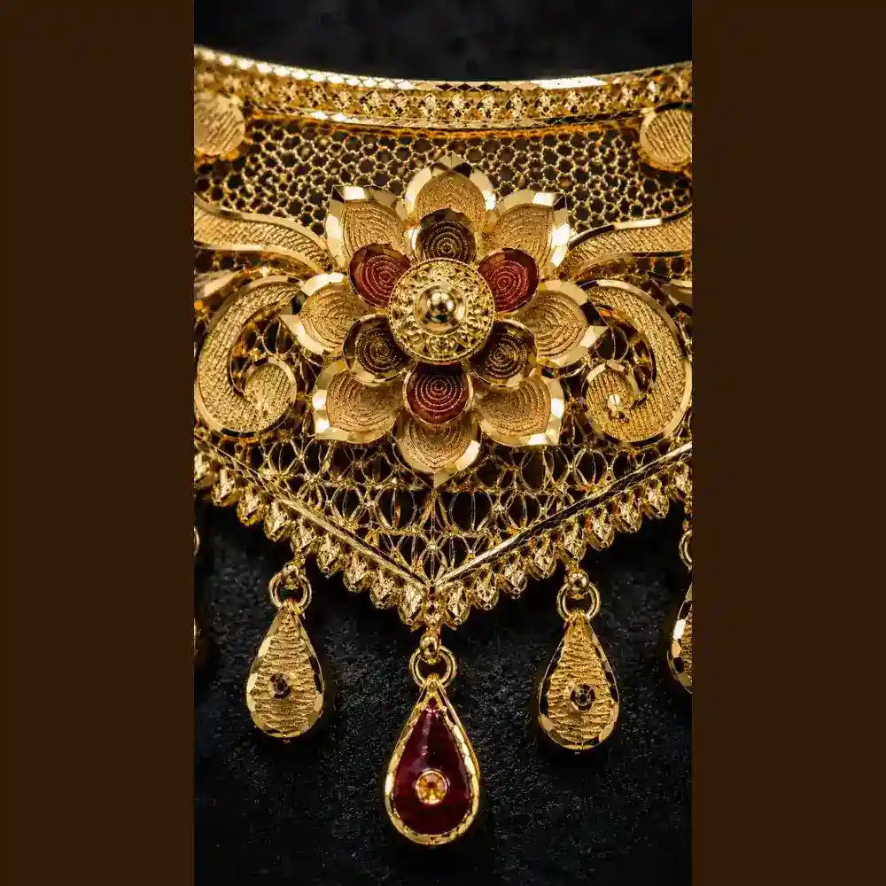 Exclusive Onegram Gold Choker Jewellery Set with Earrings | Matte–Glossy Finish | Handmade Copper-Based
