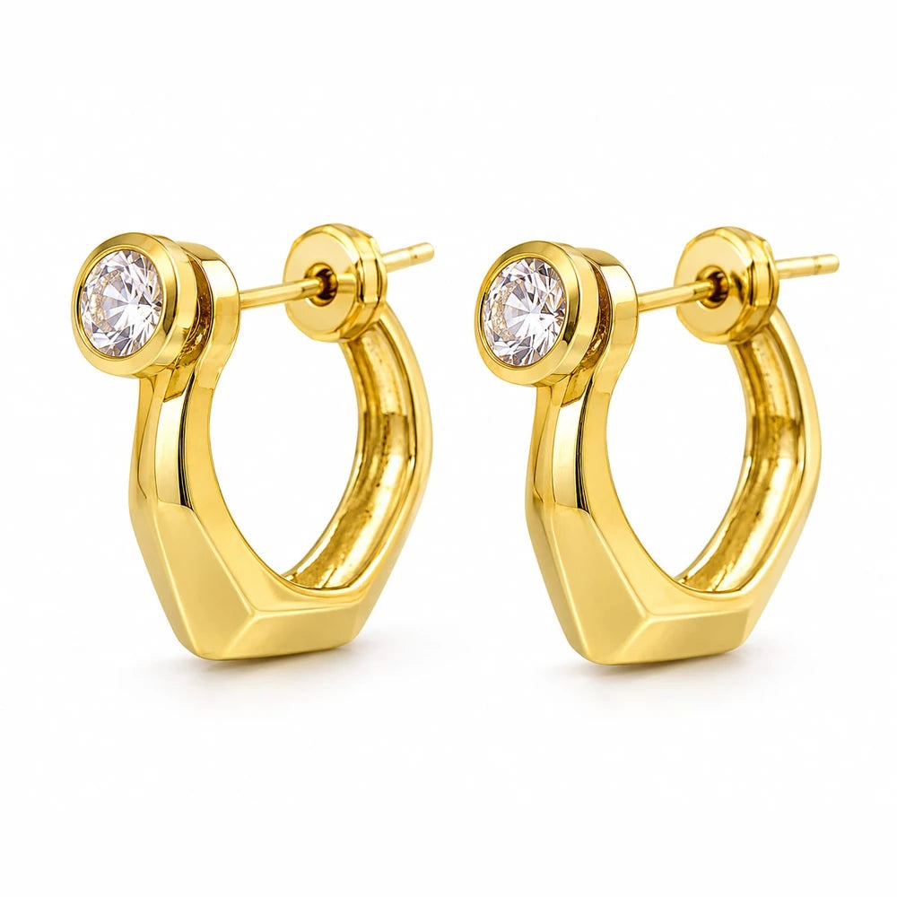 ZHome Gold-Plated Textured Hoop Earrings for Men (Premium Dual Ring Design)