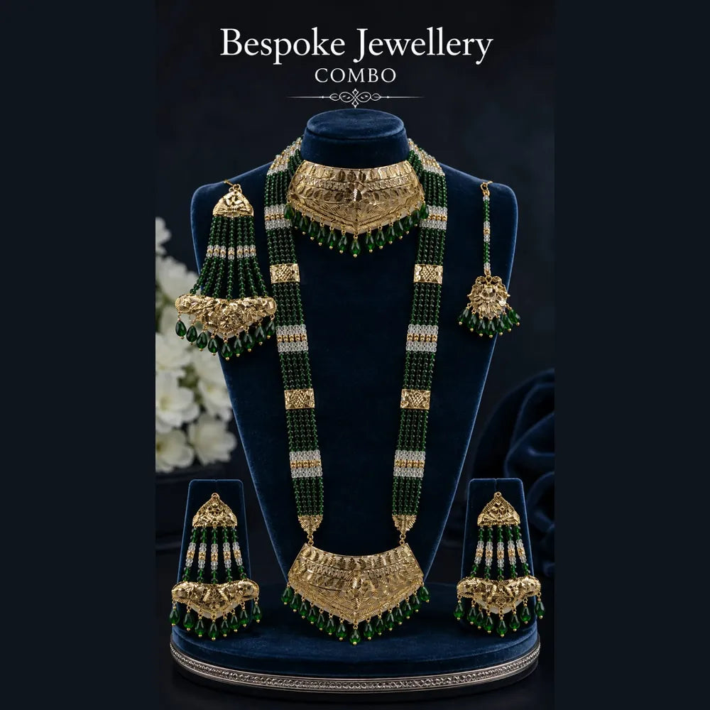 Gold Plated Green Bridal Necklace Set with Earrings