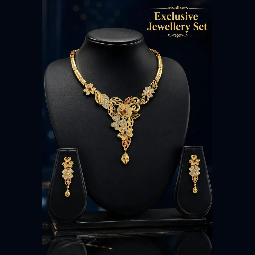 ZHOME Exclusion OneGram Gold Short Necklace Jewelry Set – RealGold Fine Work | Handmade 2 mgram Gold Look Design