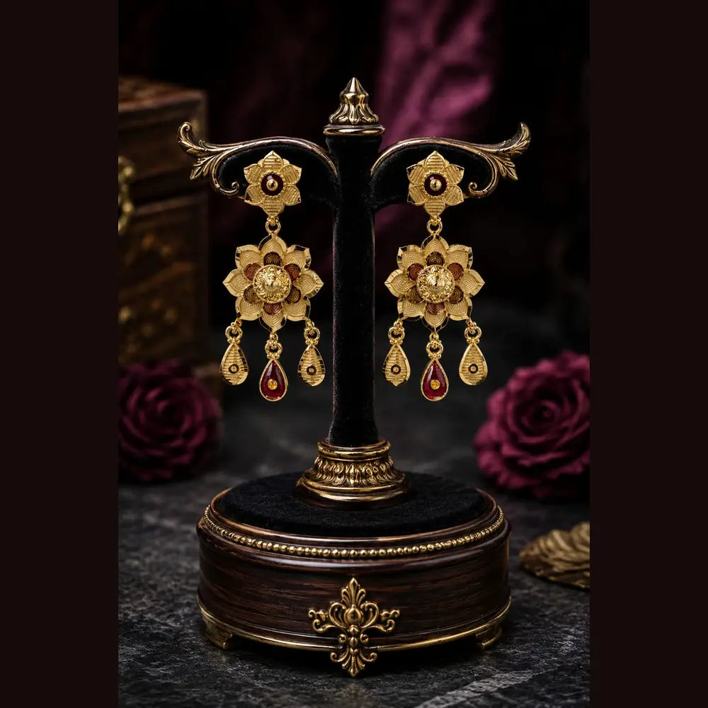 Exclusive Onegram Gold Choker Jewellery Set with Earrings | Matte–Glossy Finish | Handmade Copper-Based