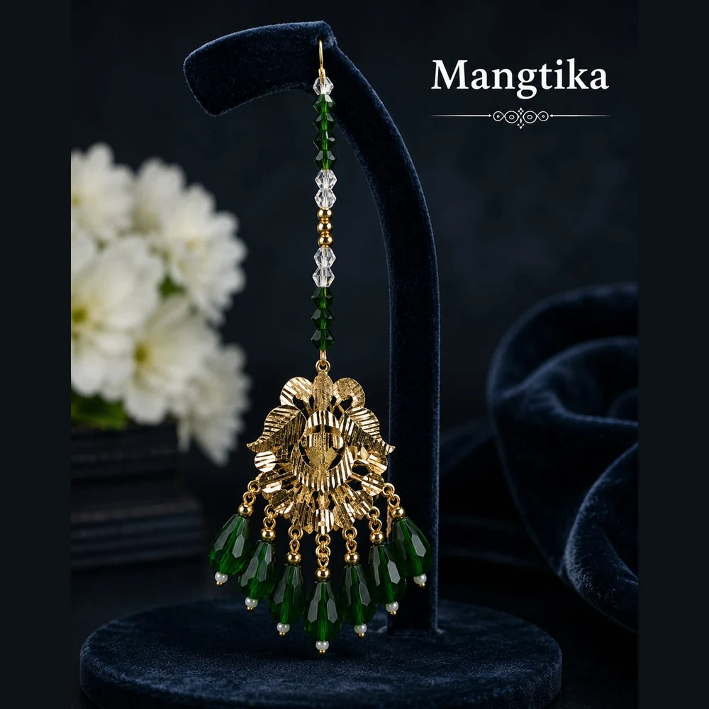 Gold Plated Green Bridal Necklace Set with Earrings